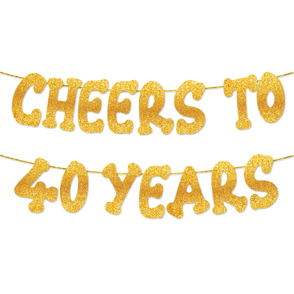 Cheers to 40 Years - Happy 40th Birthday Party Glitter Banner - 40th Birthday Party Decorations and Supplies - 40th Wedding Anniversary Decorations, Pre-strung - No DIY required