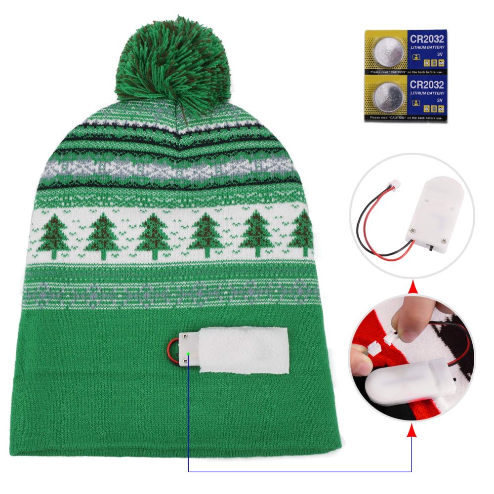 Hifot LED Light Up Hat Beanie Knit Cap Bright and Colorful Xmas Christmas Beanie Cap Warm Novelty Knitted Beanie Cap (Green Christmas Tree) - Image 5