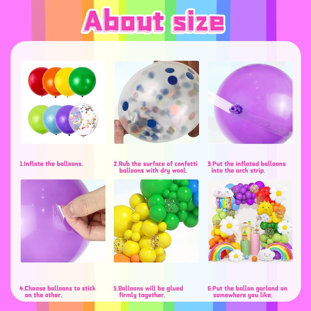 Rainbow Balloon Arch Kit - Rainbow Birthday Party Decorations with Rainbow Balloons, Colourful Balloons, 154pcs Rainbow Balloon Arch Garland for Boys Girls - Image 5