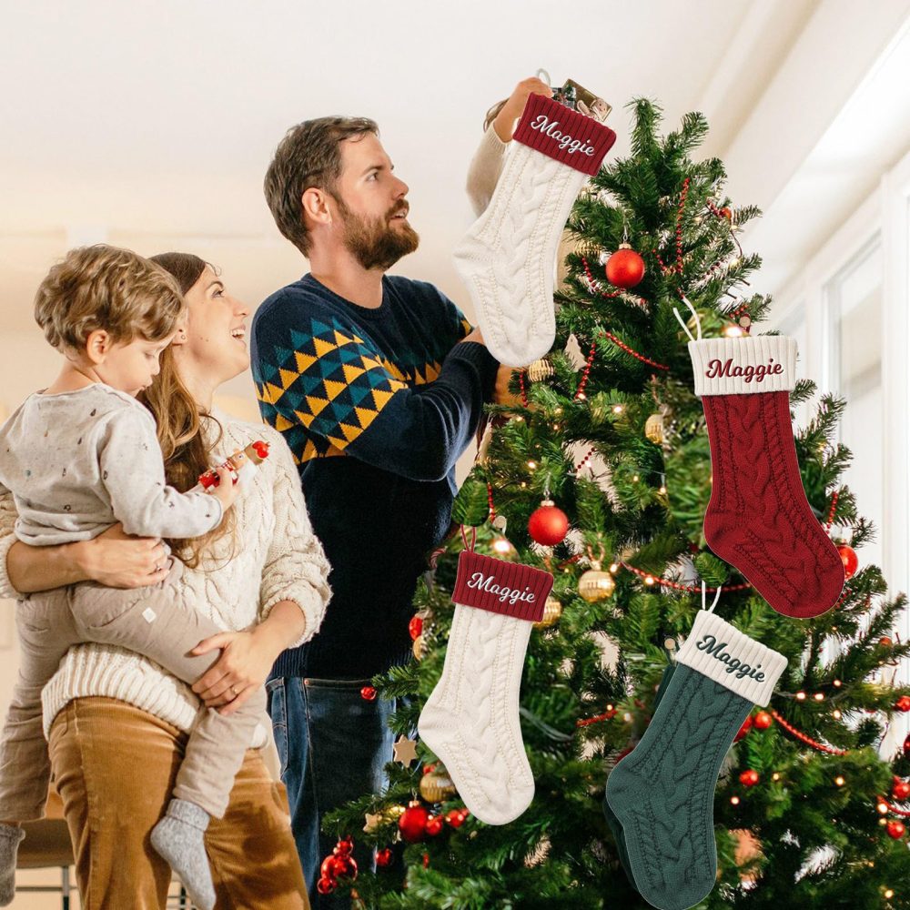 Personalized Christmas Stockings Custom Name Family Christmas Stockings 18" Large Knitted Xmas Fireplace Hanging Stocking, Stocking for Holiday Family Party Decoration, Red/Ivory White - Image 8