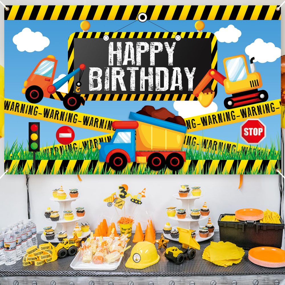 Construction Birthday Backdrop Banner,Xinvery Engineering Vehicle Birthday Banner Truck Photography Background Happy Birthday Party Decorations Banner for Kids 180×110cm - Image 5