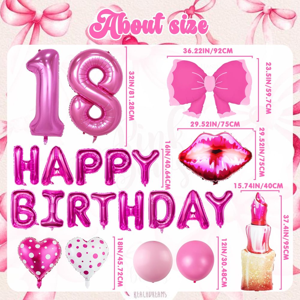 18th Birthday Decorations Party Balloons - Hot Pink 18th Birthday Balloons Happy 18th Birthday Party Decorations for Girls 18th Hot Pink Theme Party Birthday Supplies 18th Birthday Banner - Image 6