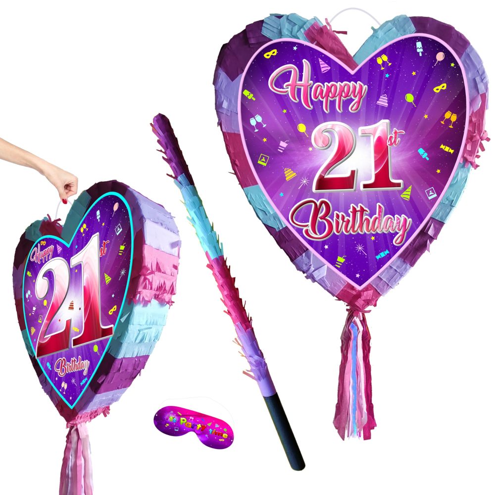 21st birthday pinata with stick - Girls Twenty-First party smashing game - Big 41cm x 38cm - Image 2