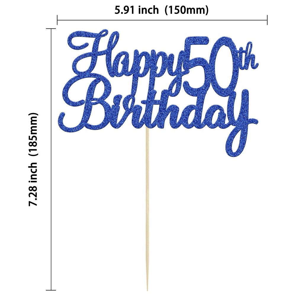 Gyufise 3Pcs Happy 50th Birthday Cake Topper Blue Glitter 50th Birthday Cake Pick Cheers to 50 Years Old Fifty and Fabulous Cake Decorations for 50th Birthday Wedding Anniversary Party Supplies - Image 9
