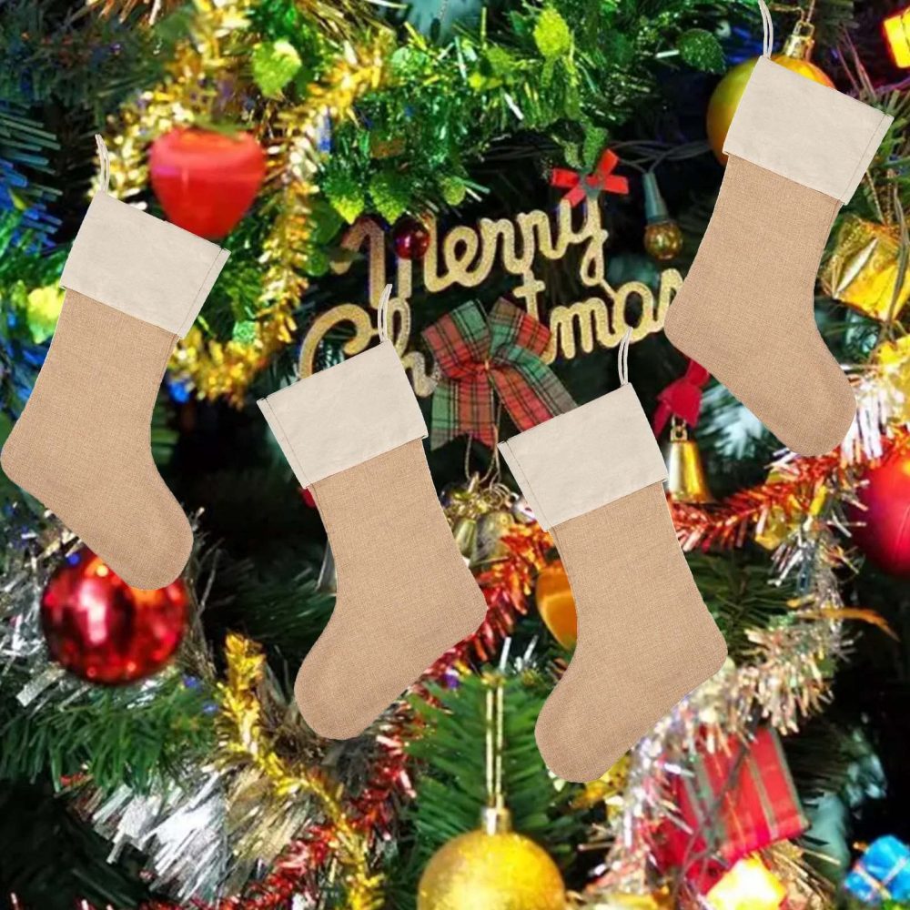 Burlap Christmas Stockings, Plain Christmas Stockings Personalized Christmas Stockings Xmas Fireplace Hanging Decoration for Christmas Decoration - Image 4