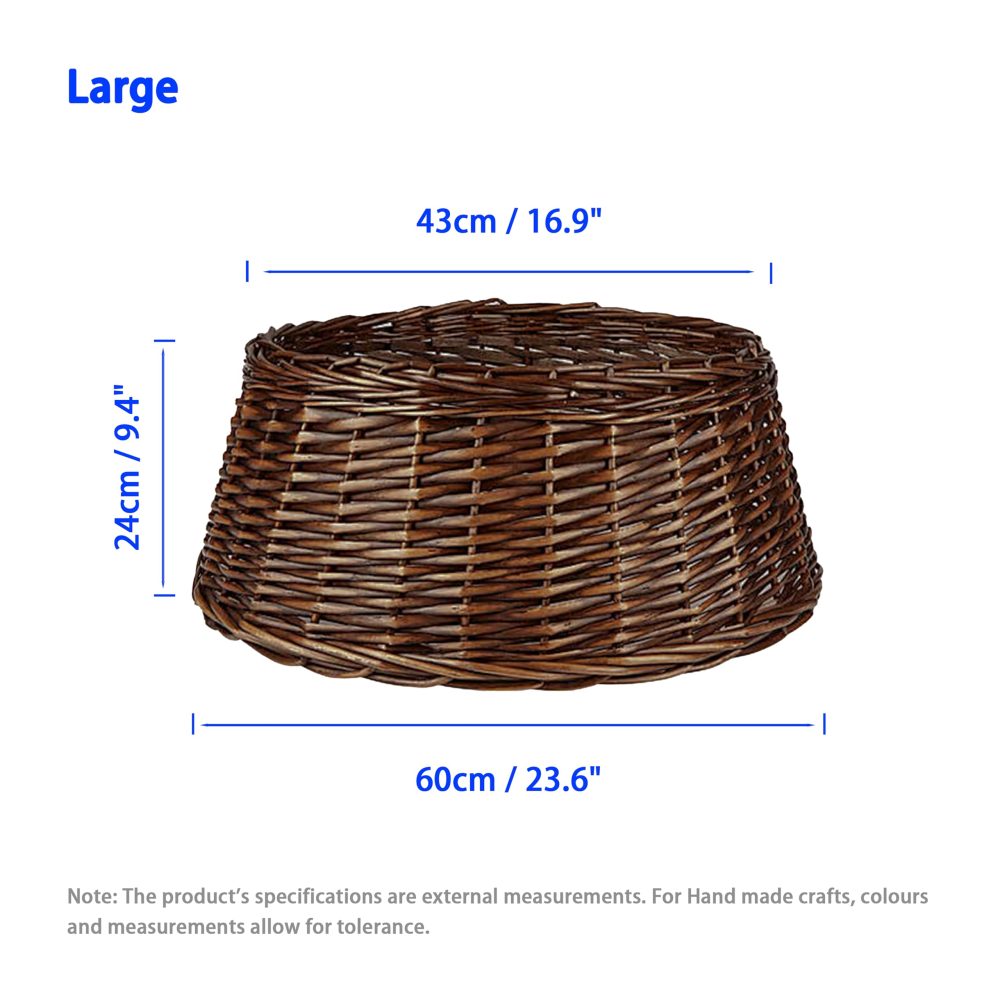 Natural Wicker Christmas Tree Skirt Xmas Stand Cover Xmas Decoration Basket (Brown, Large) - Image 3