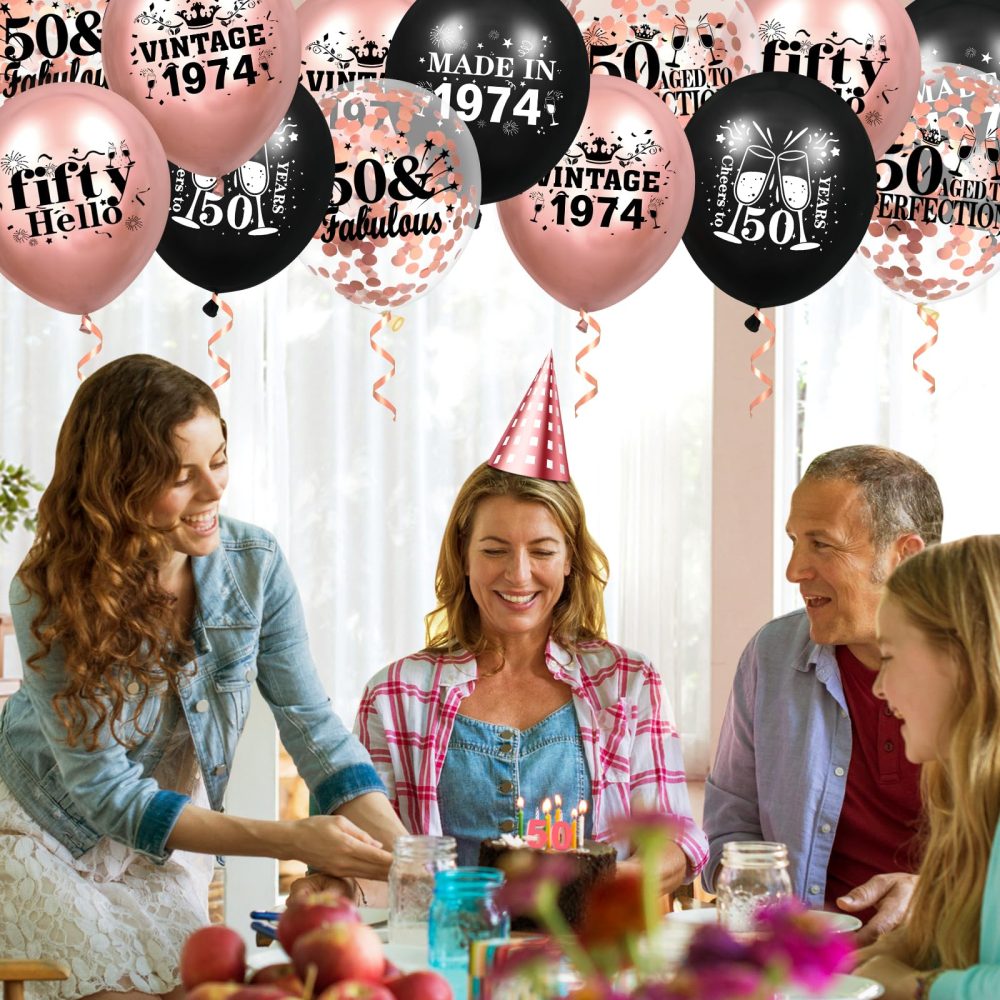 50th Birthday Balloons for Women 18Pcs Rose Gold and Black 1974 Balloons 50th Birthday Party Decorations 12 inch Vintage Confetti Latex Balloons Party Supplies for 50th Birthday Anniversary Party - Image 6