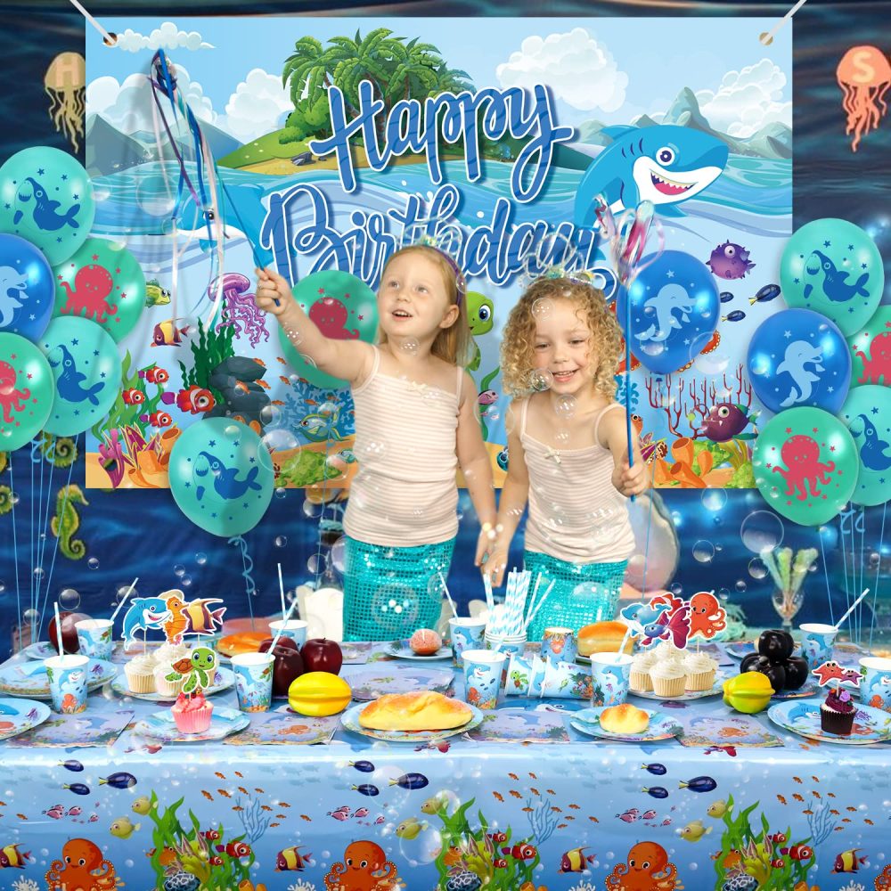 Under the Sea Party Supplies - Ocean Sea Party Tableware - Plates Cups Napkins Tablecloth Backdrop Balloons Cake Toppers for Underwater World Birthday Party Decorations, Serves 20 - Image 3