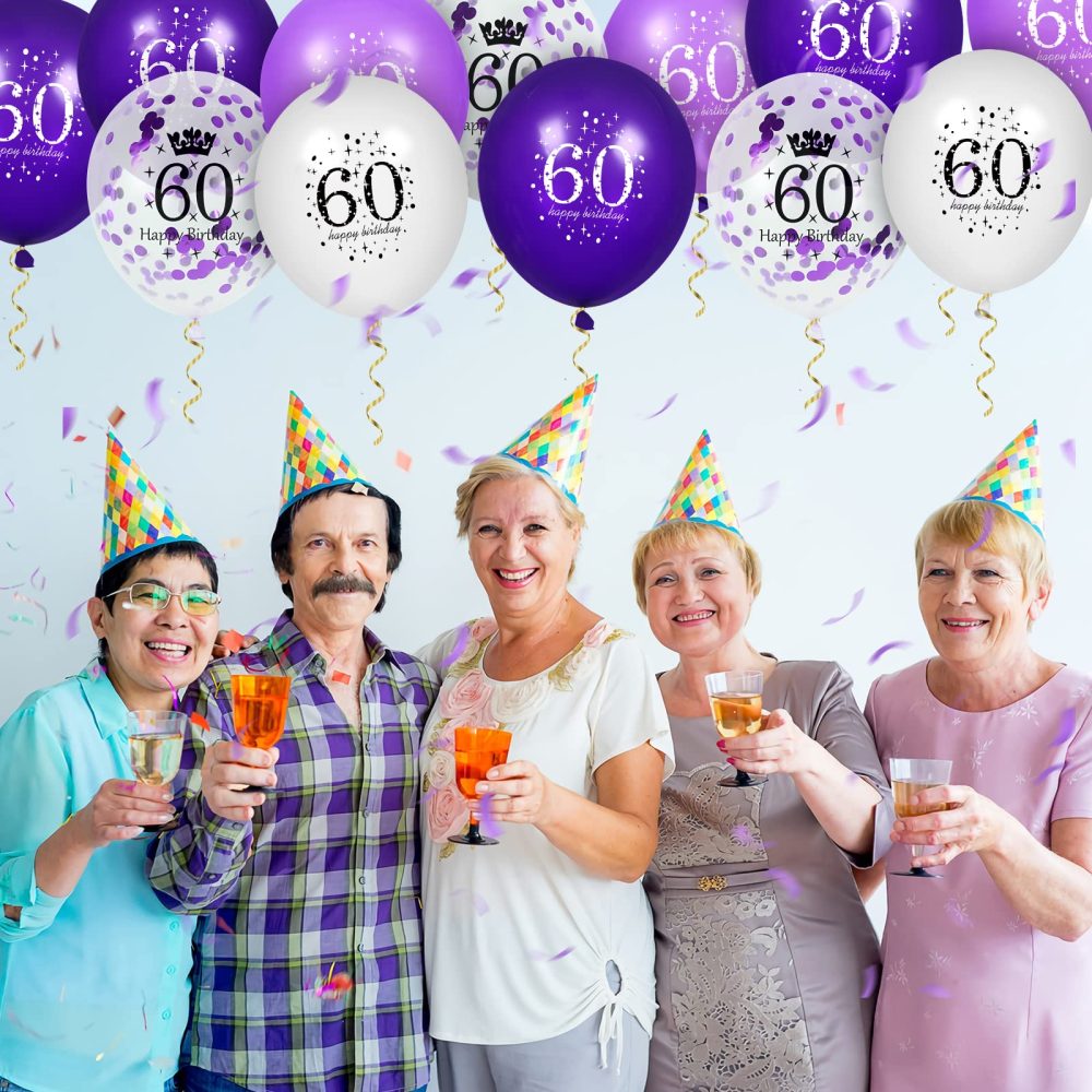 RUMIA 60th Purple Birthday Balloons Decorations, 16 PCS Purple White Confetti Latex Balloons for Women Men Happy Birthday Party Wedding Anniversary Indoor Outdoor Party Supplies,12 Inch (60th) - Image 4