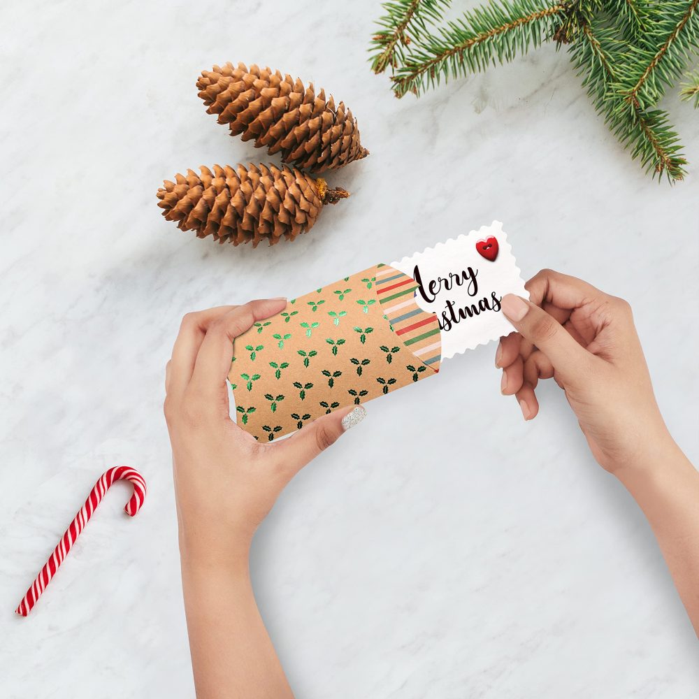 BELLE VOUS Christmas Pillow Boxes (50 Pack) - 10 Xmas Theme Winter Kraft Paper Box 11 x 7cm - Xmas Festive Presentation, Party Favours, Candy Box, Jewellery & Christmas Decoration - Image 2