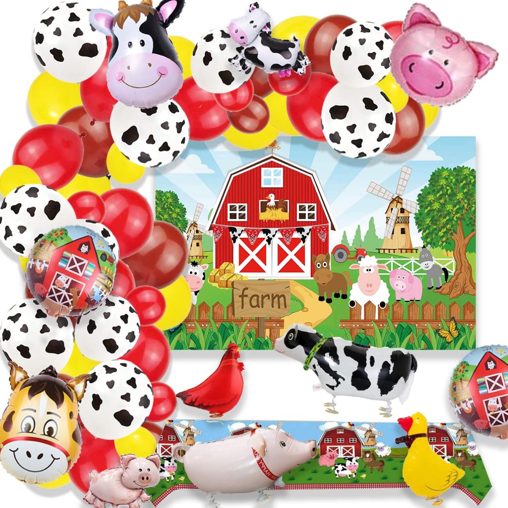 Farm Animals Theme Party Decorations Farm Barn Animals Backdrop Banner Farmhouse Animals Decor Party Tablecloth Cupcake Toppers Balloon Arch Garland Kit for Kids Farm Animals Cow Theme Party Supplies - Image 6