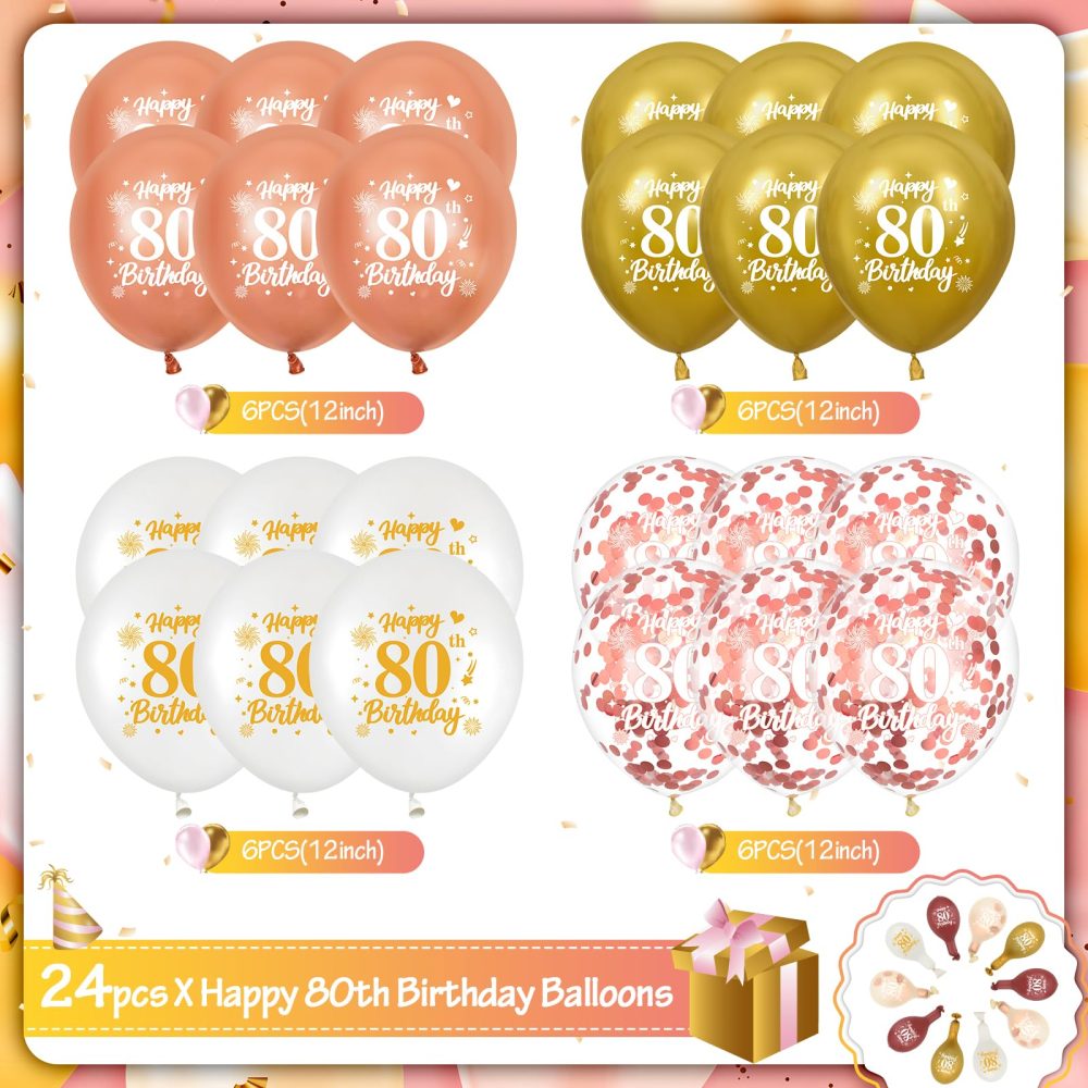 80th Birthday Balloons,24 Pcs Rose Gold and White Gold 80th Birthday Balloons, Rose Gold 80th Birthday Party Decorations Balloons for Women Men 80th Birthday Anniversary Decoration - Image 6