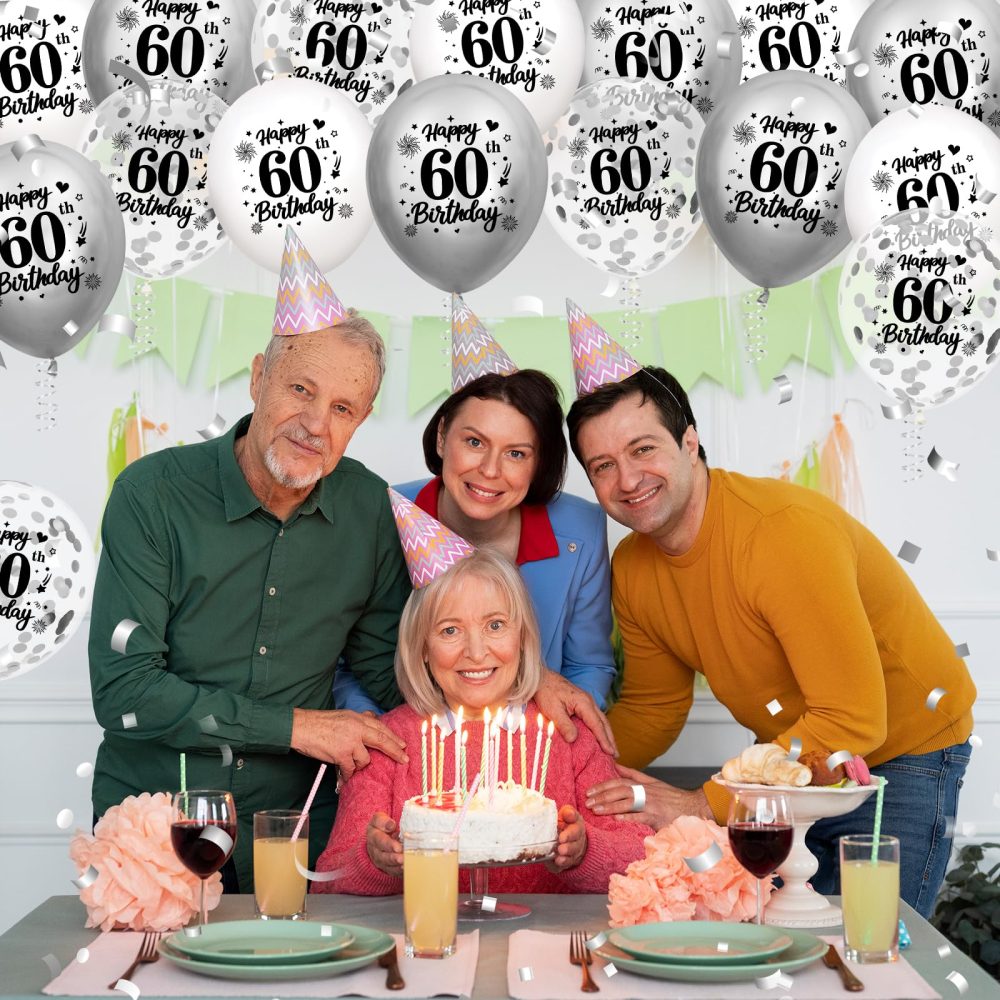 60th Birthday Balloons Decorations White Silver 18pcs Happy 60th Birthday Party Confetti Balloons Latex for Women Men Happy 60th Birthday Anniversary Party Supplies Decor 12 inches Indoor Outdoor - Image 4