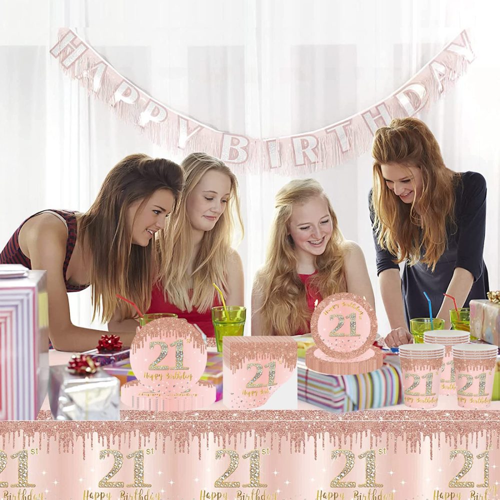 137*274cm Rose Gold 21st Birthday Table Cloth 21st Party Table Decorations,21st Birthday Tablecover Rose Gold Plastic Disposable Waterproof Table cover for Girl,Women,Her Birthday Party Decorations - Image 2