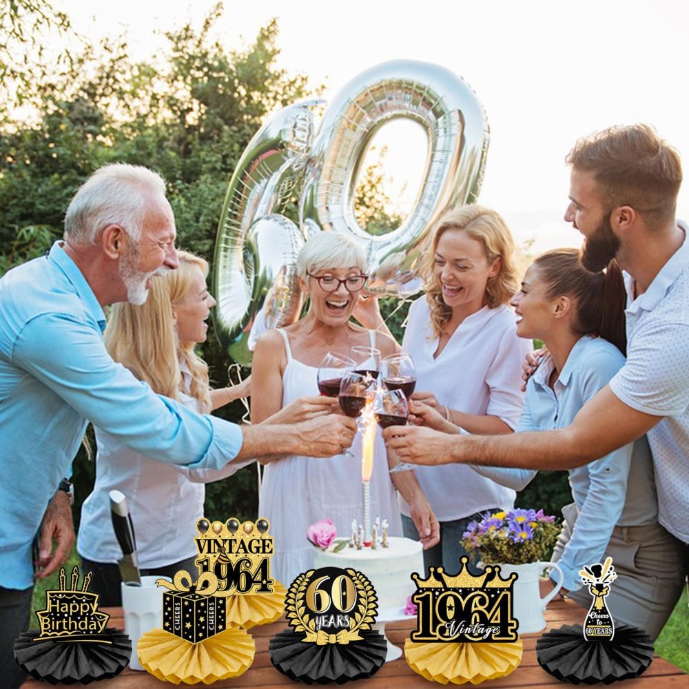60th Birthday Honeycomb Centerpieces, 8 Pieces Birthday Table Decorations for Women Men 60th Birthday Party Centerpiece Table Toppers Decor Supplies - Image 3