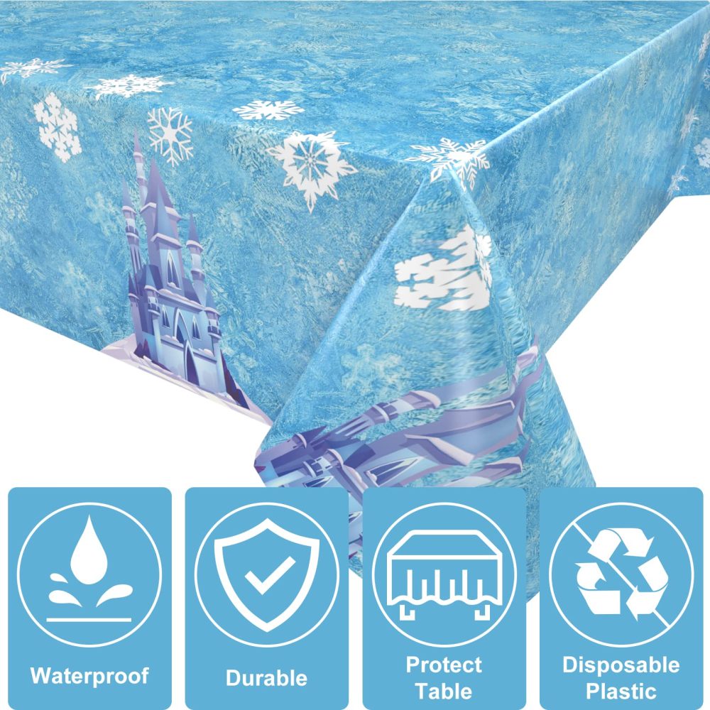 OTTPL 1 Pack Frozen Tablecloth Party Decorations, Party Supplies for Birthday Wedding Baby Shower Festival Christmas,Blue Plastic Table Cover Rectangular 54x108inch - Image 4