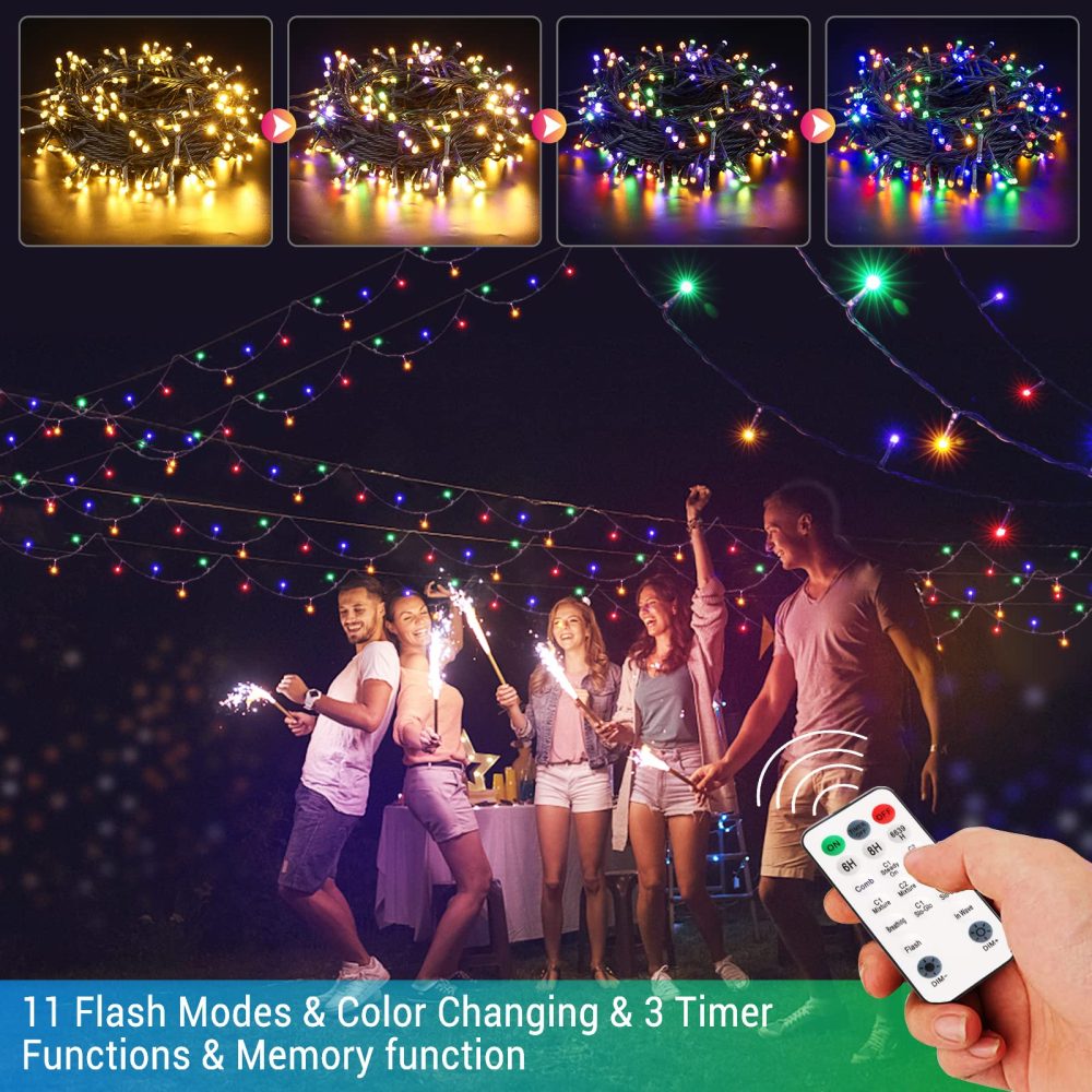 GlobaLink Outdoor Christmas Lights, 20m 200LEDs Color Changing String Lights, Waterproof Mains Powered LED String Lights with 11 Modes & Remote, Timed Fairy Lights for Xmas Tree, Outside, Garden Decor - Image 7