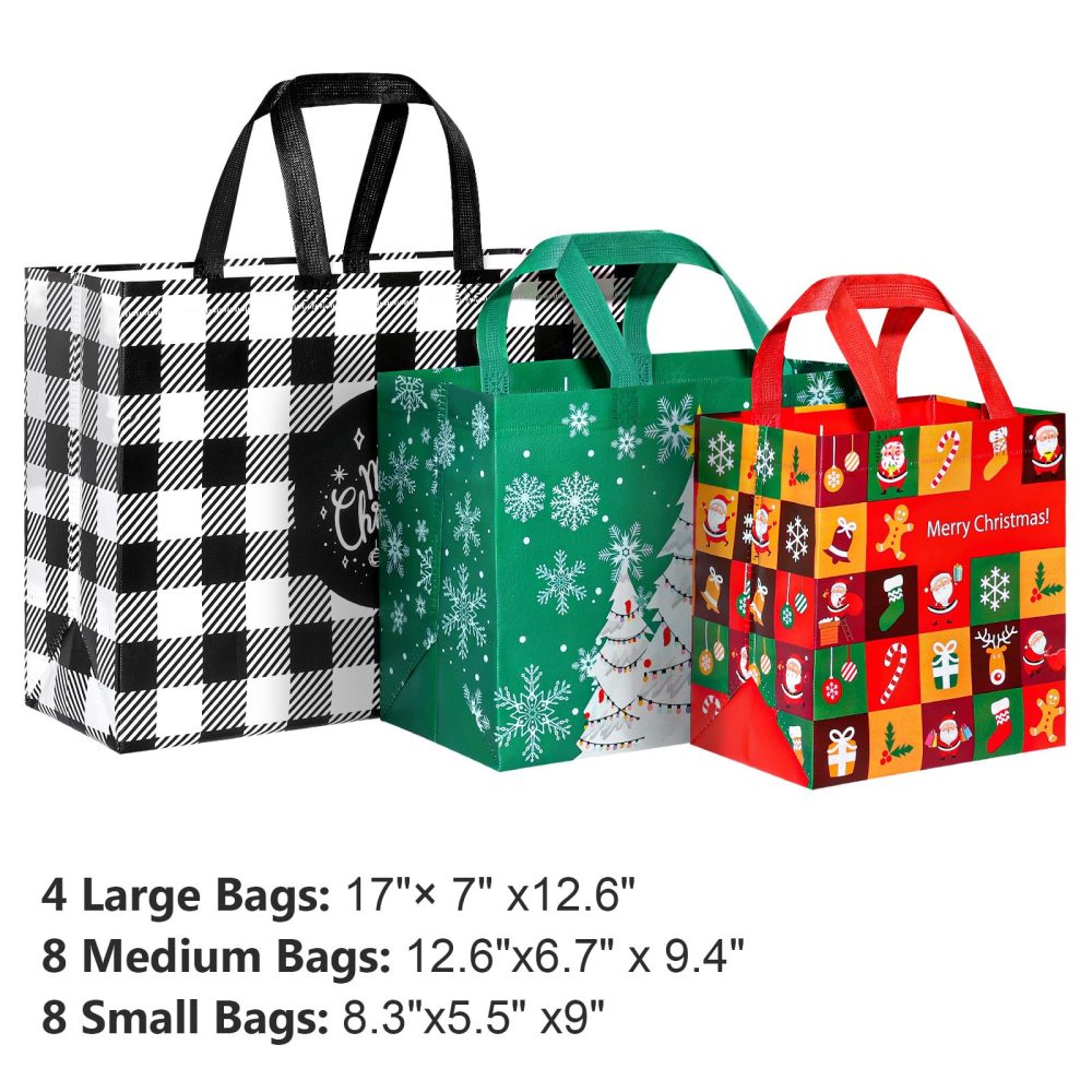 YANGTE 20 Pack Christmas Bags Assorted Sizes, Reusable Tote Bags with Handle, Includes 4 Large 8 Medium 8 Small Non-Woven Christmas Bags for Xmas Party Favors - Image 7