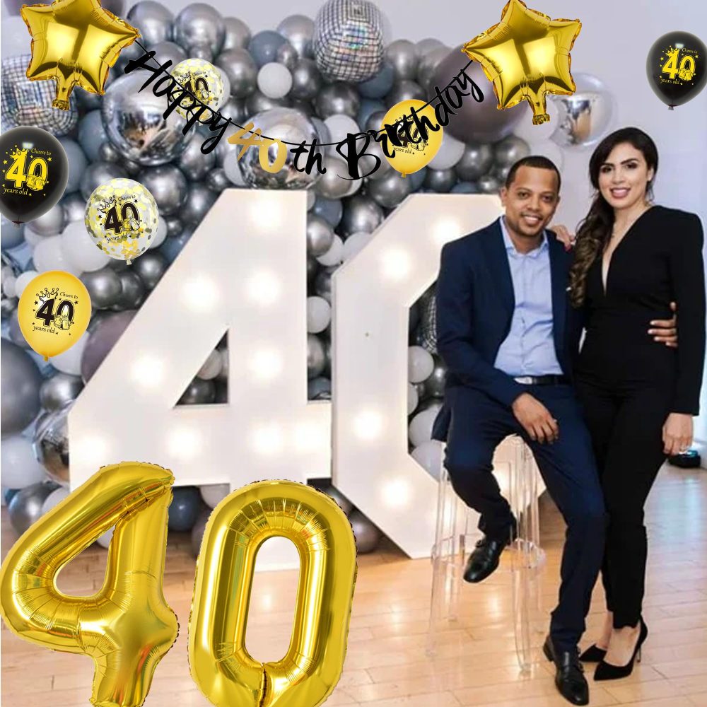 40th Birthday Decoration Black Gold - 31 Pieces 40th Birthday Decor, Happy Birthday Banner, Pennants, Cake Topper, Number 40 Foil Balloons, Star Foil Balloon for Women Men 40th Birthday Party Supplies - Image 3
