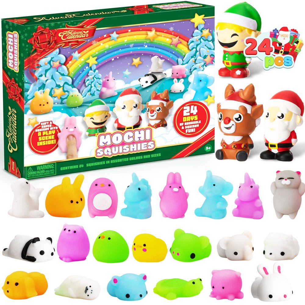 JOYIN 2024 Mochi Squishy Toys Advent Calendar Christmas 24 Days Countdown Advent Calendar Including 21 Cute Mochi Animal squishy toys and 3 Big Slow-Rising Squishy Toys