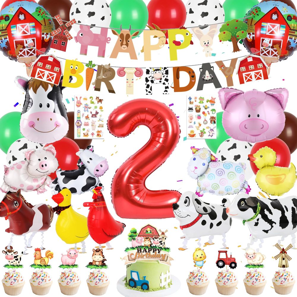 Farm Party Decorations Walking Animals - Animal Birthday Supplies Walking Animals Balloon Cake Toppers Cupcake Toppers Birthday Banner for Farm Themed Birthday Decoration
