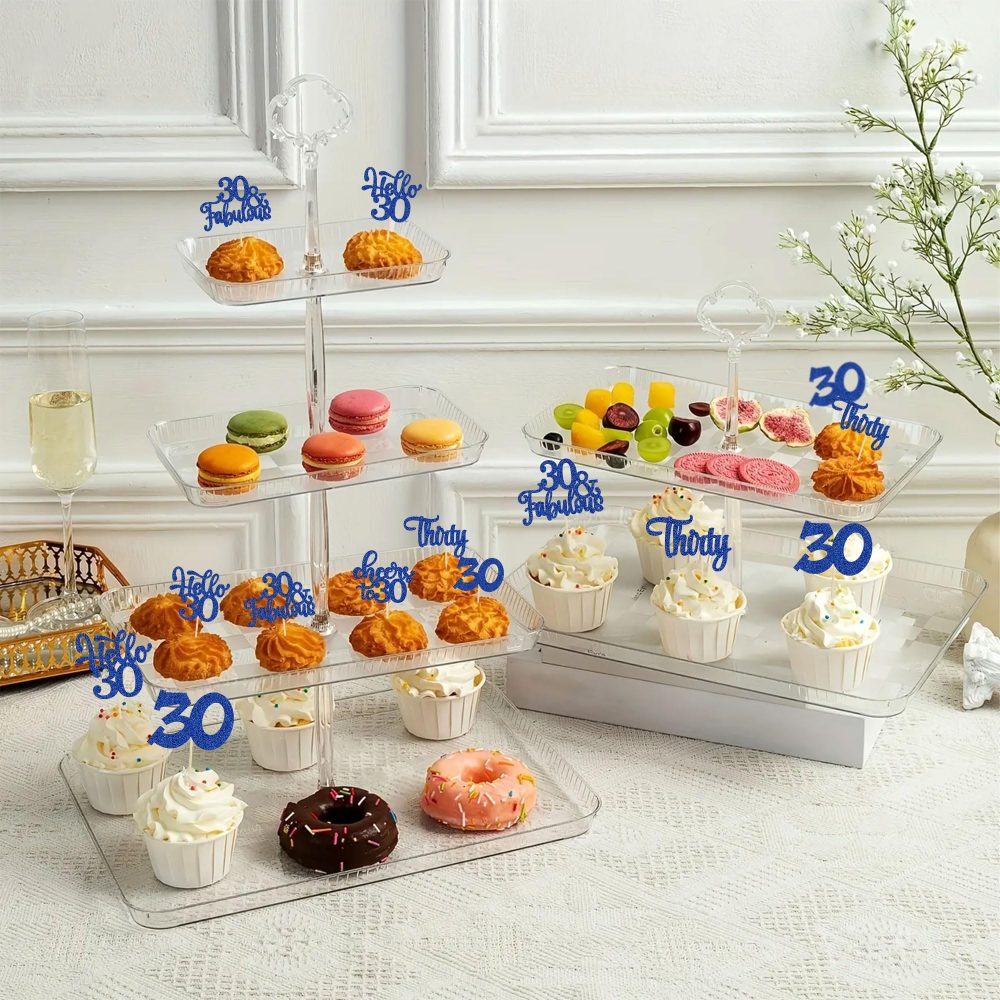 30Pcs Happy 30th Birthday Cupcake Toppers Deep Blue Glitter Thirty Cheers to 30 Birthday Cupcake Picks for Happy 30th Birthday Anniversary Party Cake Decorations Supplies - Image 3