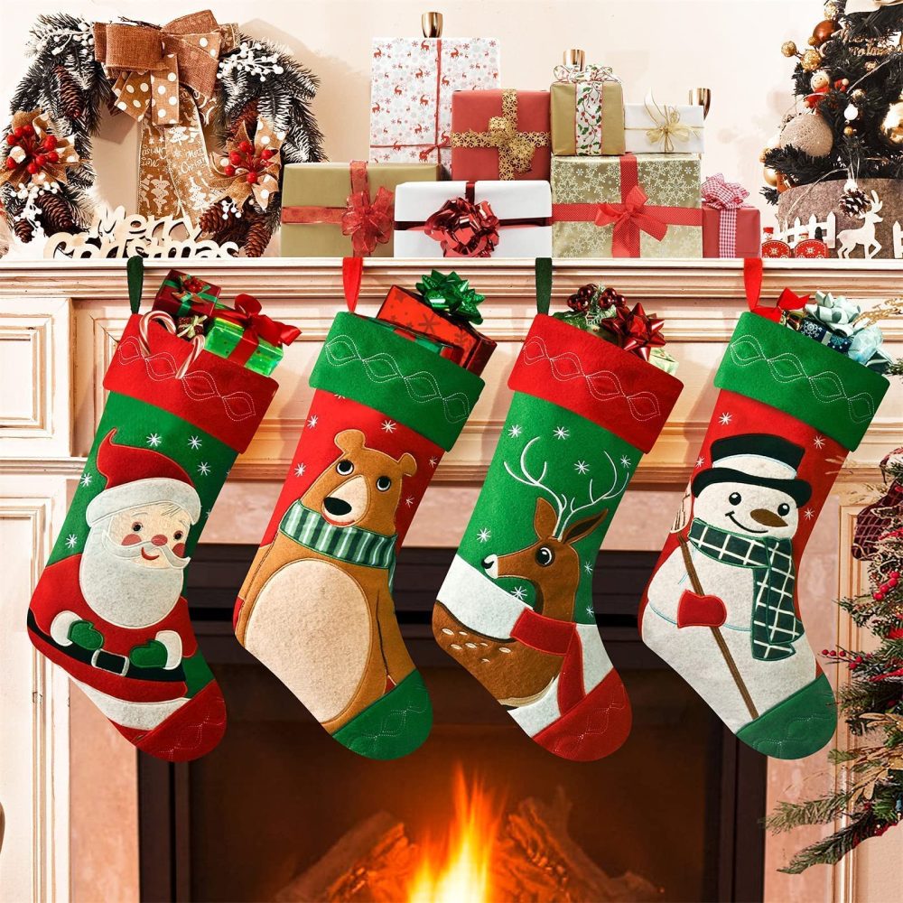 JorYoo Christmas Stocking Set of 4,Large Santa Stocking, 18" Personalised Xmas Stockings for Kid Adults, Red Christmas Decoration Stocking Candy Pouch Ornament1 - Image 9