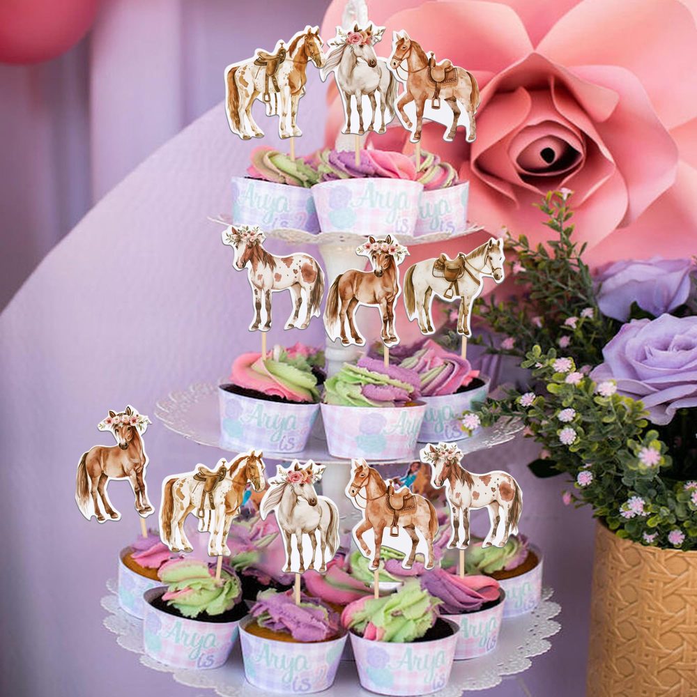 SYKYCTCY 36 Pack Horse Cupcake Toppers Assembled Animal Cupcake Picks Rquestrain Horse Racing Cupcake Decoration for Wild Horse Racing Theme Baby Shower Birthday Party Cake Decorations Supplies - Image 3