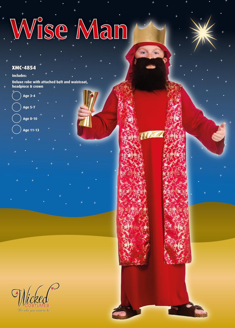 Wicked Costumes Kids Red Wise Man Nativity Fancy Dress Costume - Medium (5-7) - Image 3