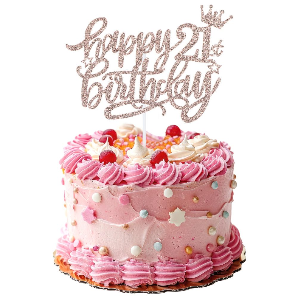 Prasacco Happy Birthday Cake Toppers, 21th Birthday Cake Topper Birthday Decorations for Girls Rose Gold 21th Birthday Cake Decor for 21th Birthday Anniversary Party Cake Decorations Supplies