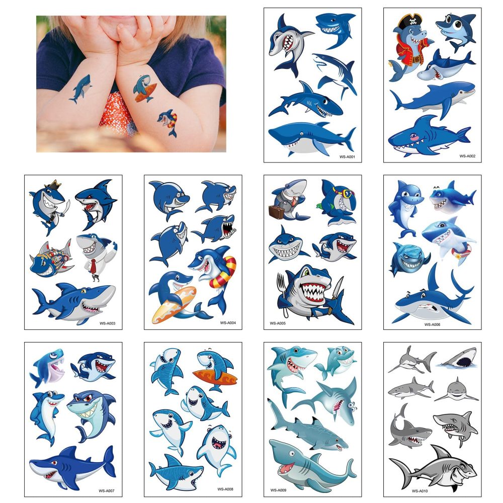 Kids Tattoos Shark Temporary Tattoo 10 Sheets, 100+ Fake Tattoo for Boys Girls Children Birthday Party Favors Bags Fillers - Image 8