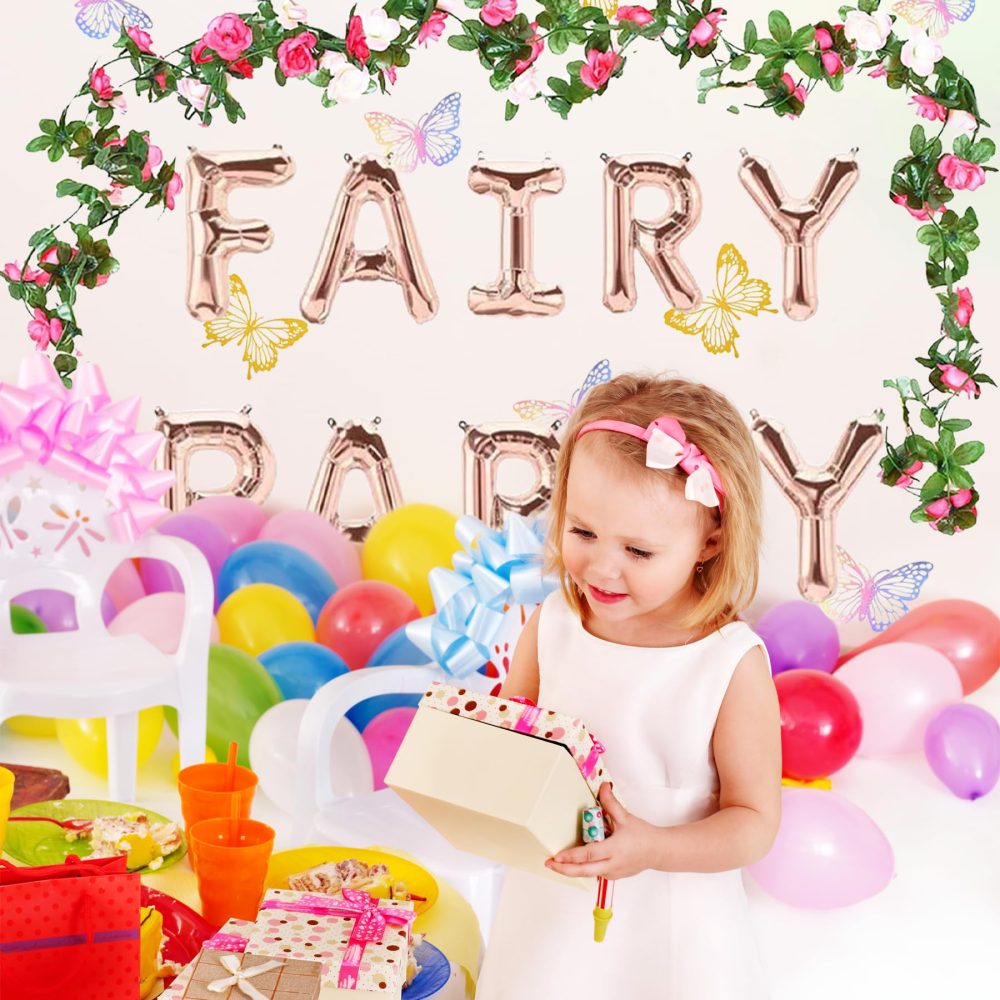 36Pcs Flower Butterfly and Ballons Fairy Party Decorations Set - Fairy Birthday Decorations, Fairy Party Supplies, Fairy Balloons, Fairy Garden Decorations, Fairy Themed Party Photo Background - Image 2