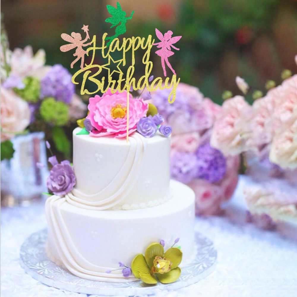 Arthsdite Fairy Cake Topper, Girl Birthday Party Decoration Topper, Fairy Happy Birthday Decoration - Gold Glitter - Image 4