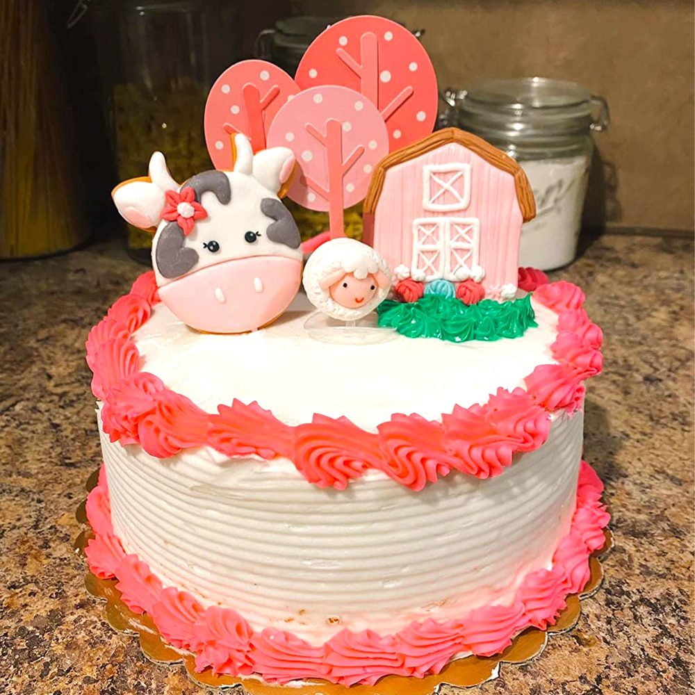 LaVenty Pink Farm Animal Cake Decoration Farm Animal Birthday Cake Topper Cow Cake Decoration for Farm Animal Baby Shower Birthday Party Decorations - Image 7