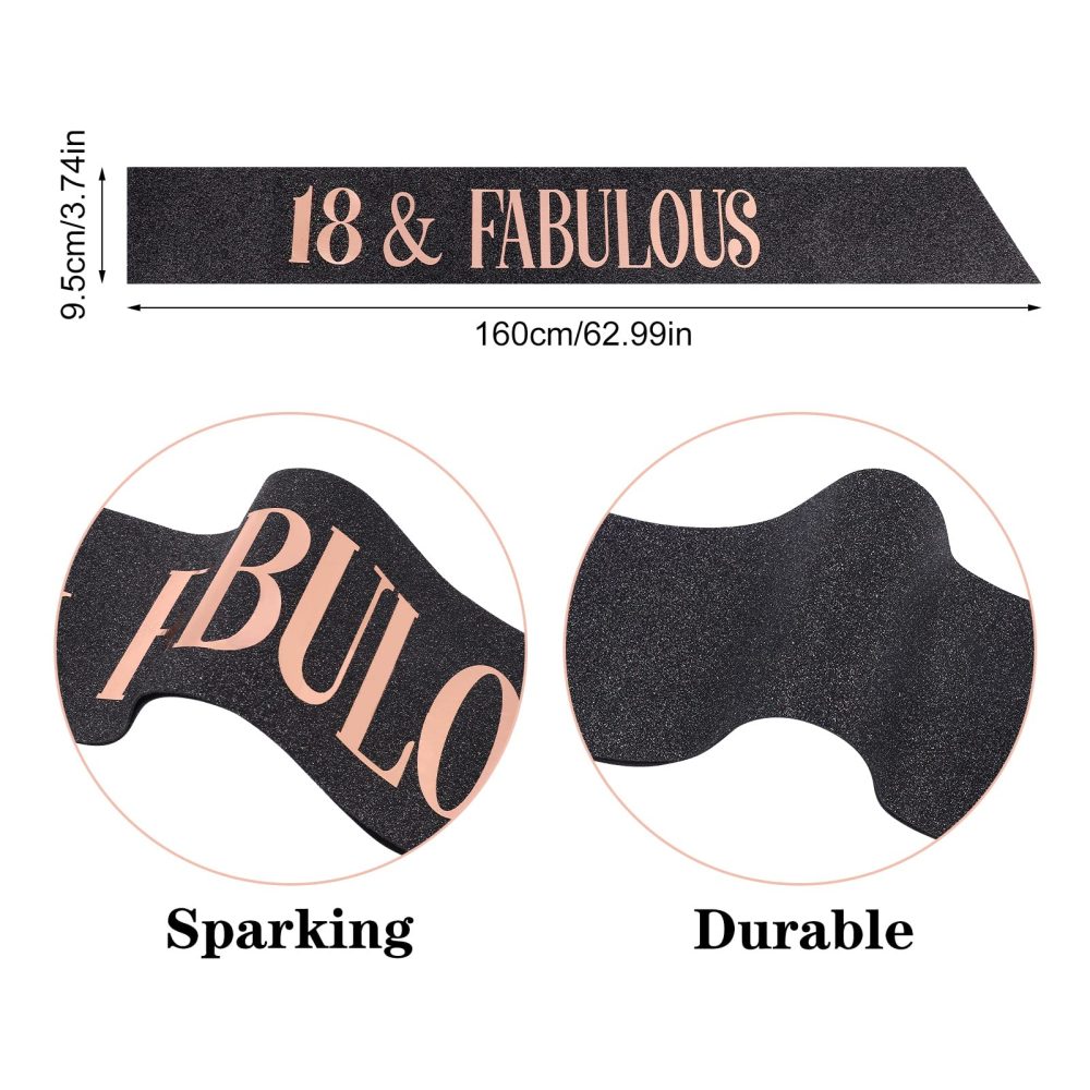 Popuppe 18th Birthday Sash and Tiara Rose Gold 18 & Fabulous Sash Rhinestone Crown Balloons Birthday Cake Topper for Girls Birthday Gift Party Decorations Supplies (Rose Black) - Image 7
