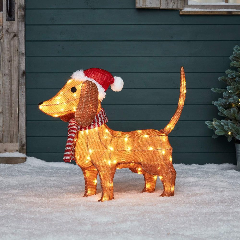 Light4fun Outdoor Christmas Light Up Dachshund Dog Figure Garden Decoration with 80 Warm White LEDs & Timer 65cm - Image 4
