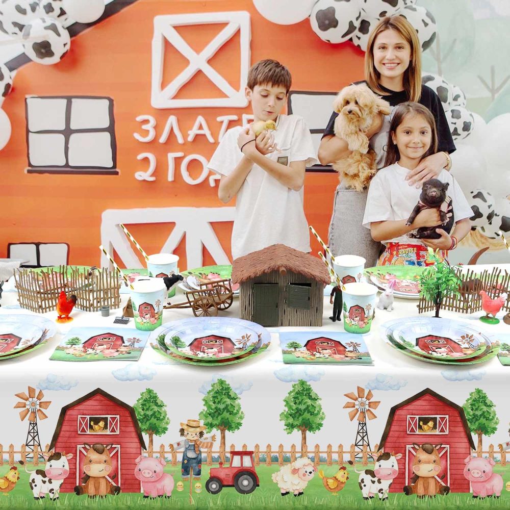 Heboland 2 Pack Farm Animal Party Table Cloth, Farm Animal Party Decorations Tablecloth 274 x 137cm Farm Birthday Theme Table Cover for Baby Shower Kids Boys Girls Birthday Party Decorations - Image 8
