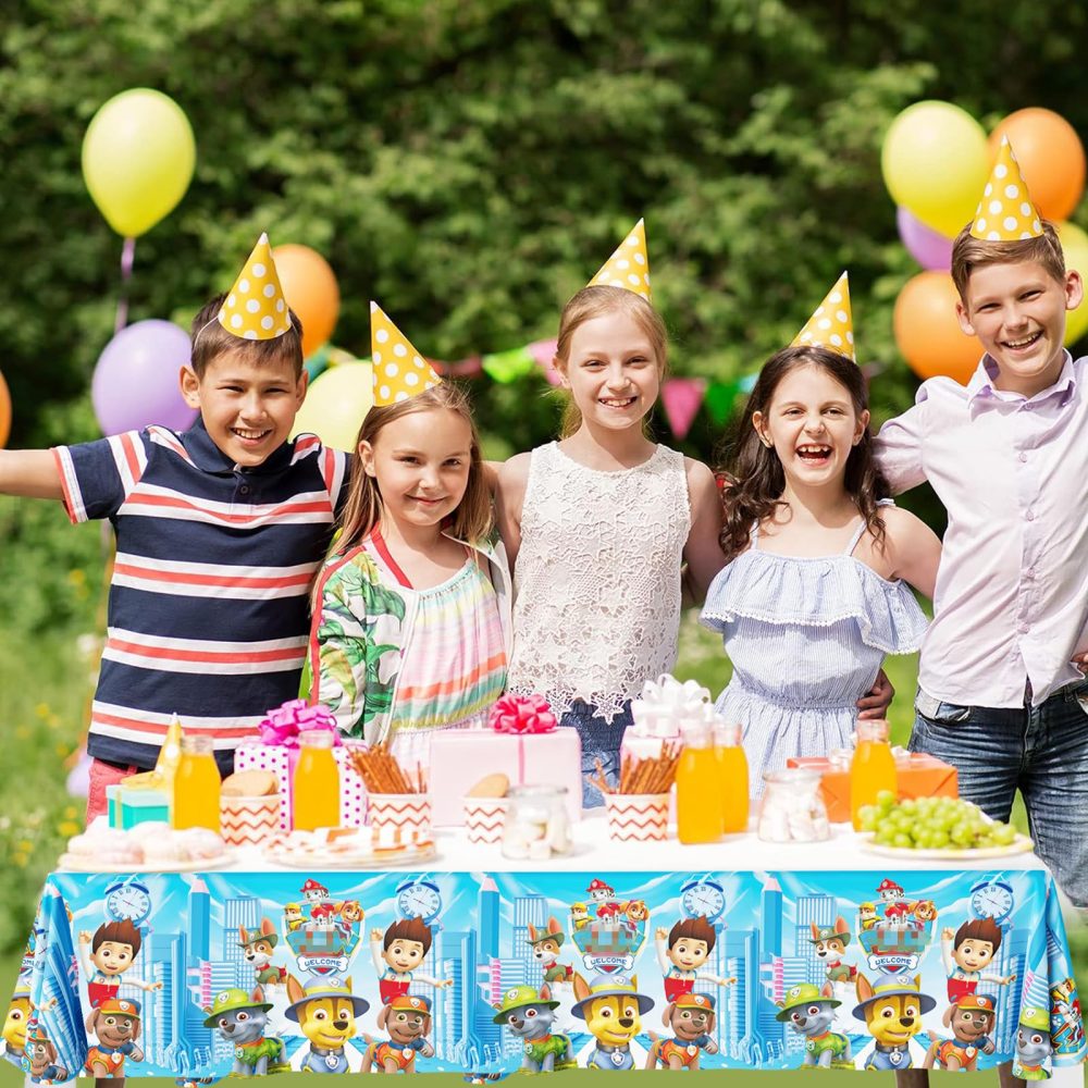 Sidesea Table Cloth Party, 3Pack 180 * 108cm Dog Table Cloth Party for Boys Waterproof Cartoon Party Tablecloth Rectangular Plastic Birthday Table Cover for Kids Party Decorations - Image 3