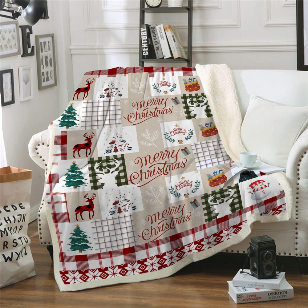 Christmas Throw Blanket Sherpa Christmas Santa Tree Deer Printed Rustic Blanket for Kids Teens Adults Soft Microfiber Blanket for Bed Couch 150 x 200cm - Image 2