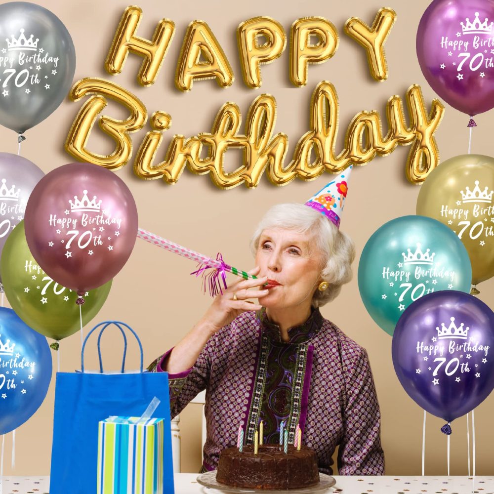 Metallic Happy 70th Birthday Decorations Women Men 70th Birthday Balloons Supplies Chrome Happy 70th Birthday Balloons 12In 20 Pack - Image 3