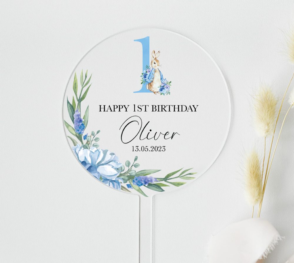 Peter Rabbit First Birthday Cake Topper | Personalised Acrylic 1st Birthday Party Decor (10cm, Flopsy Bunny - Clear Acrylic) - Image 6