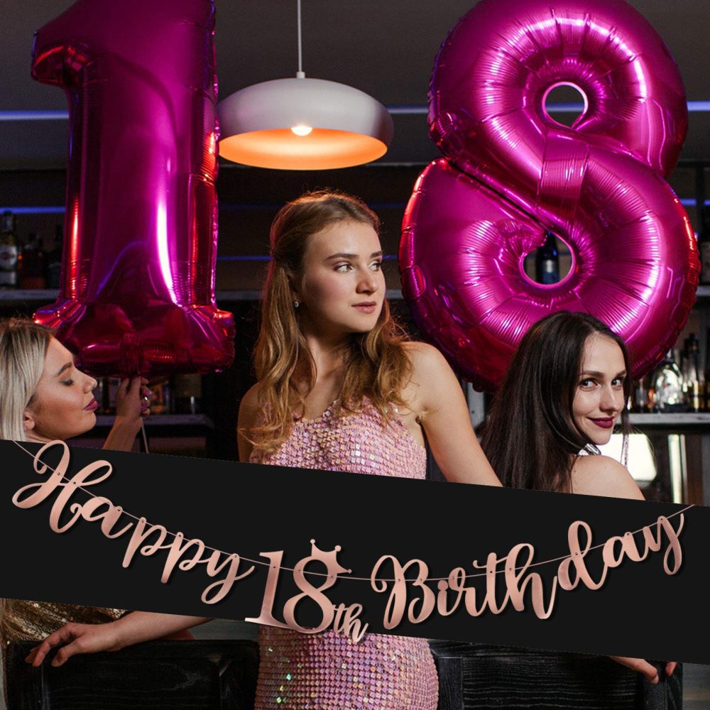 Happy 18th Birthday Banner Crown Garlands Backdrop Bunting Eighteen Years Old Anniversary Photo Booth Background DIY Party Decoration Supplies for Boys or Girls Living Room (Rose Gold) - Image 3
