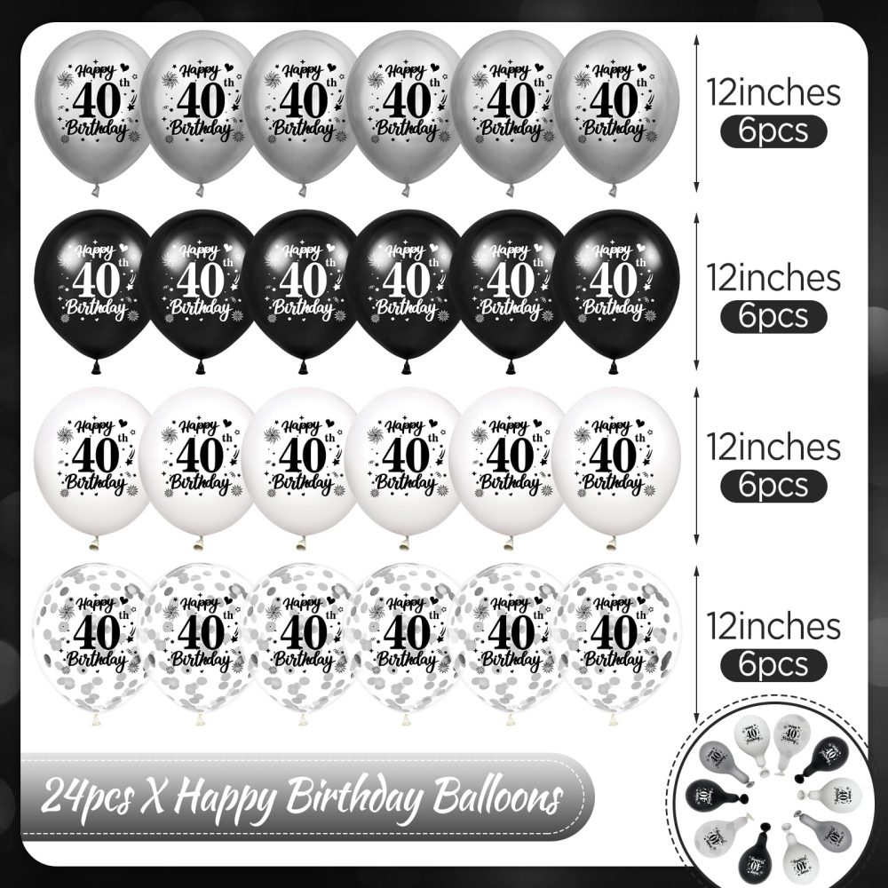 40th Birthday Balloons Decorations Black White Silver 24pcs Happy 40th Birthday Party Confetti Balloons Latex for Men Women Happy 40th Birthday Anniversary Party Supplies Decor 12 inches Outdoor - Image 2