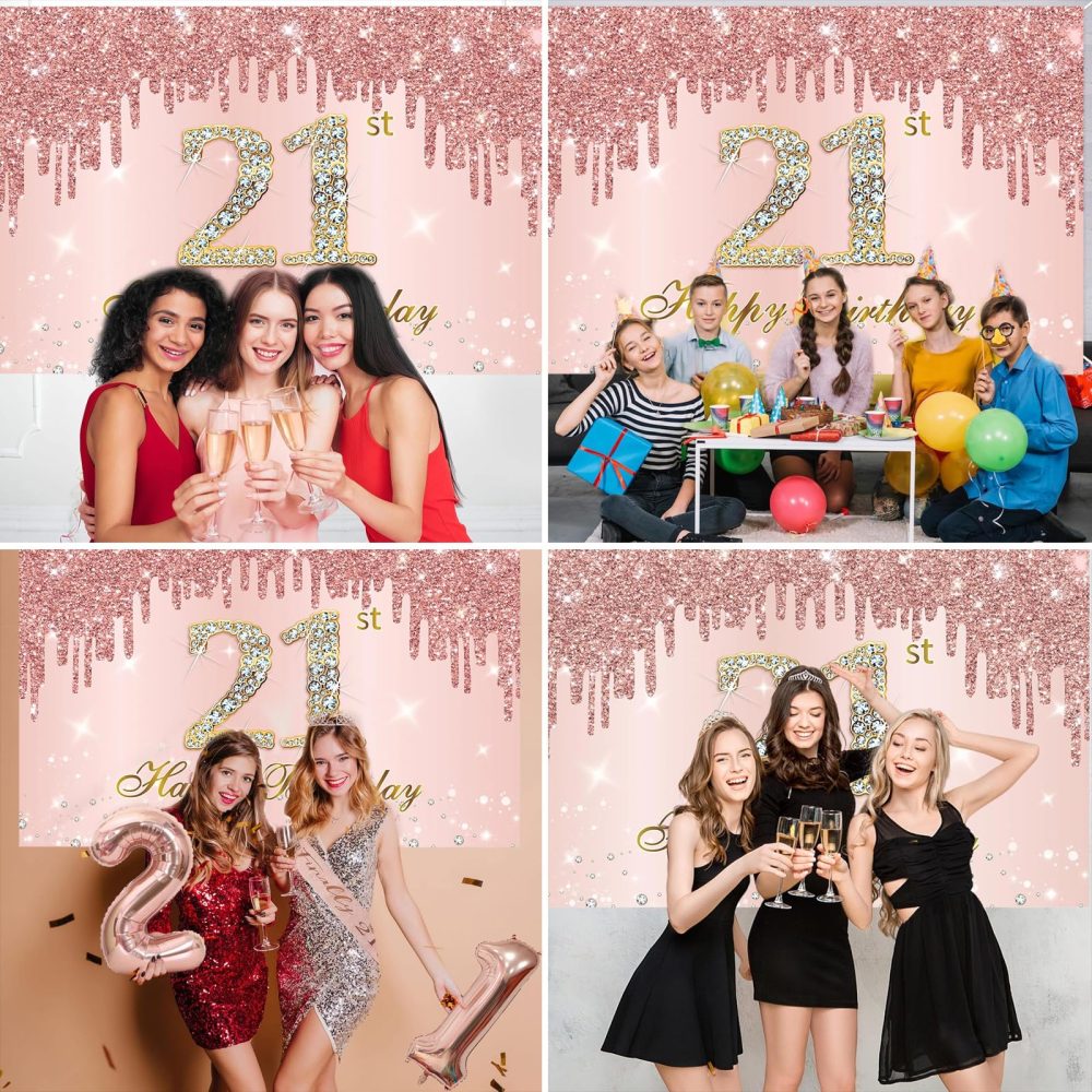 21st Birthday Decoration Banner, 21st Birthday Rose Gold Banner Suitable for 21-Year-Old Young and Beautiful Boys and Girls to Celebrate Their Birthdays - Image 2