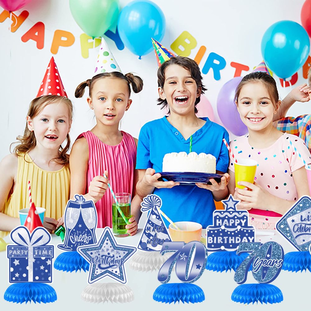 9Pcs 70th Birthday Party Honeycomb Centerpieces, Blue Silver 70 Years Old Birthday Party Decoration Party Supplies Table Centerpieces Table Toppers Decor Sign - Image 4