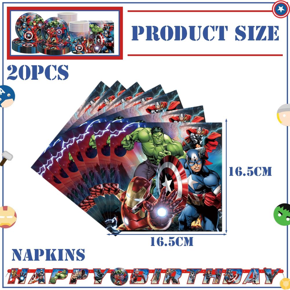 Marvel Avengers Superhero Serviettes Napkins,20Pcs Superhero Party Tableware Disposable Tissue Napkins,Avengers Party Decorations Super Hero Paper Napkins for Kids Boys Birthday Marvel Party Supplies - Image 2