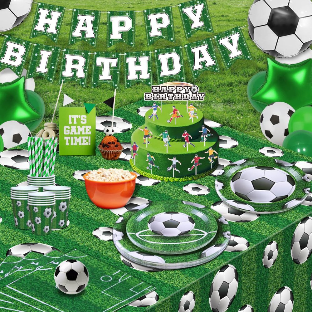 173 Pack Football Party Supplies Football Party Decorations Boys Sports Theme Birthday Decor Football Theme Tableware Set - Football Plates, Balloons, Banners, Ball Tablecloth, Cups, Napkins Serves 20 - Image 3