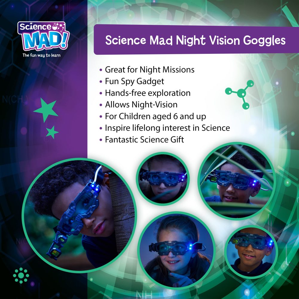 Science MAD! Night Vision Goggles For Kids - For Fun Night Missions - Lightweight, Flip Out Scope, 2x Magnification, Twin LED Beams, Blue Lenses, 6+ Years, ‎20 x 10 x 5.5 cm (SM55) , Black - Image 8