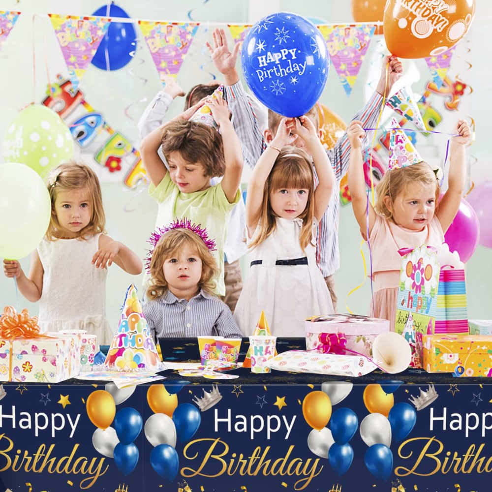 Blue Gold Birthday Table Cloth, 1PC Navy Blue and Gold Tablecloth for Birthday Party Decorations, Blue Happy Birthday Tablecloth Rectangle for Boys Girls Women Men Birthday Baby Shower Decorations - Image 3