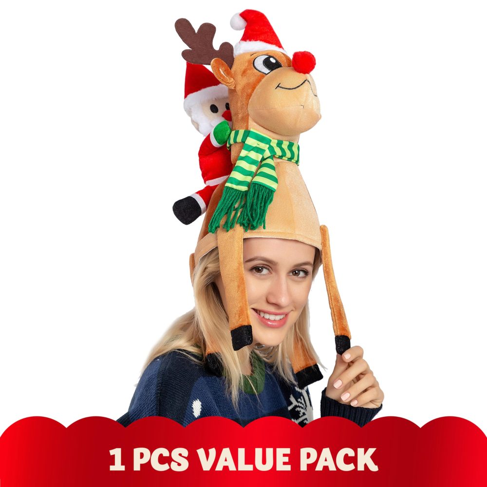 JOYIN Christmas Reindeer Hat Santa Riding a Reindeer for Cute and Festive Christmas Party Dress Up Celebrations, Decorations, Costume Accessories - Image 8